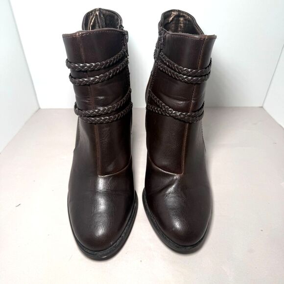 Life Stride Yohanna Dark Brown Heel Zip Buckle‎ Braided Trim Soft Ankle Boot 6.5 - Picture 4 of 7